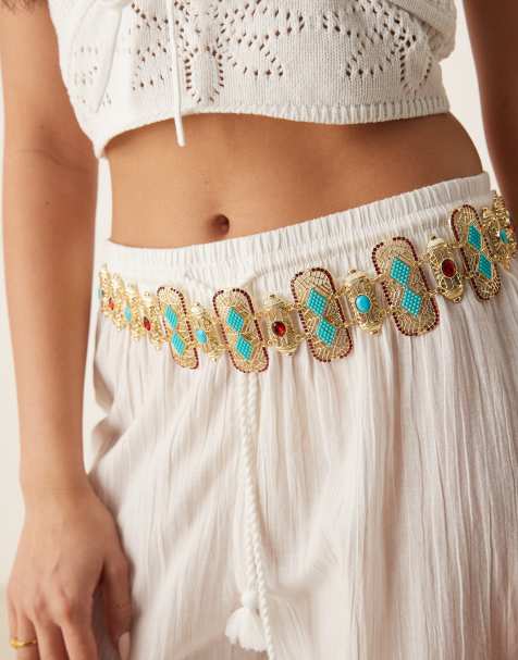 South Beach medallion belt with turquoise stones in gold - view 1