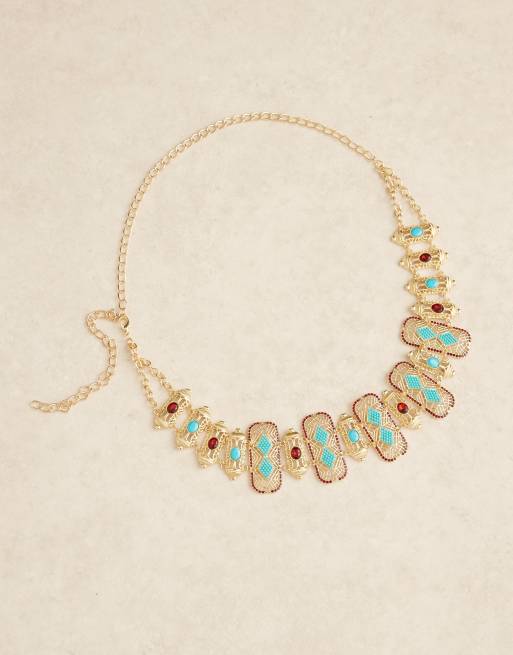 South Beach medallion belt with turquoise stones in gold