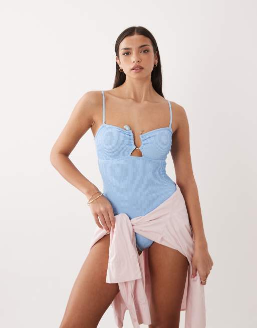 South Beach - Mellemblå bandeau-badedragt med udskæringsdetalje, 2 af 4