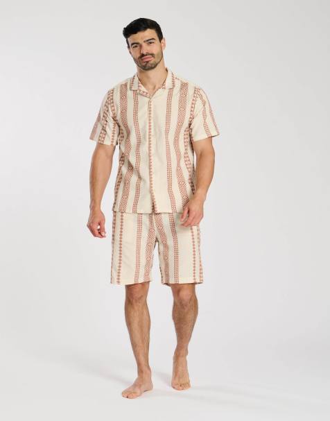 South Beach Men's jacquard short sleeve shirt in rust - view 1