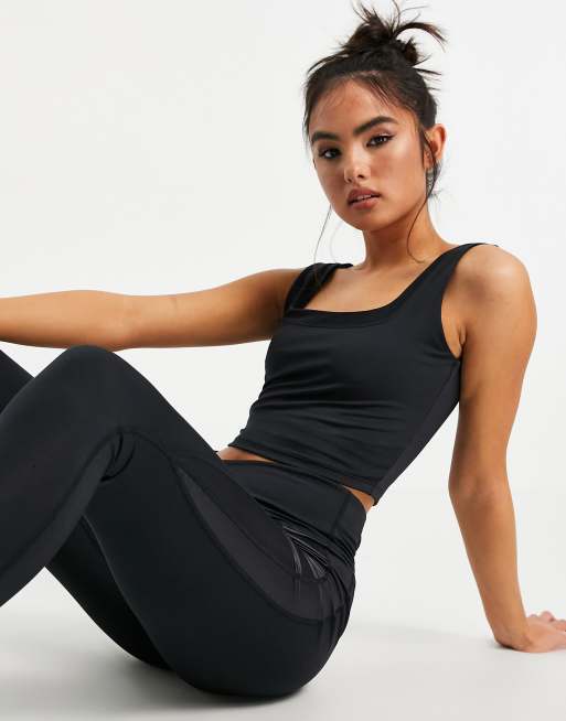 South Beach mesh layer longline crop top in black