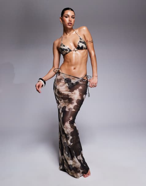 South Beach mesh maxi beach skirt in smoke print - view 1