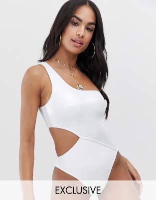 South Beach metallic asymmetric cut out swimsuit-White