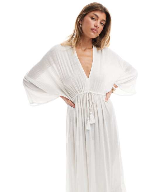 South Beach Metallic Kimono Sleeve Maxi Dress in white | ASOS