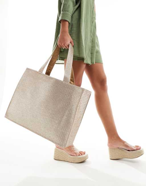 South Beach metallic woven shoulder tote bag in bronze ASOS