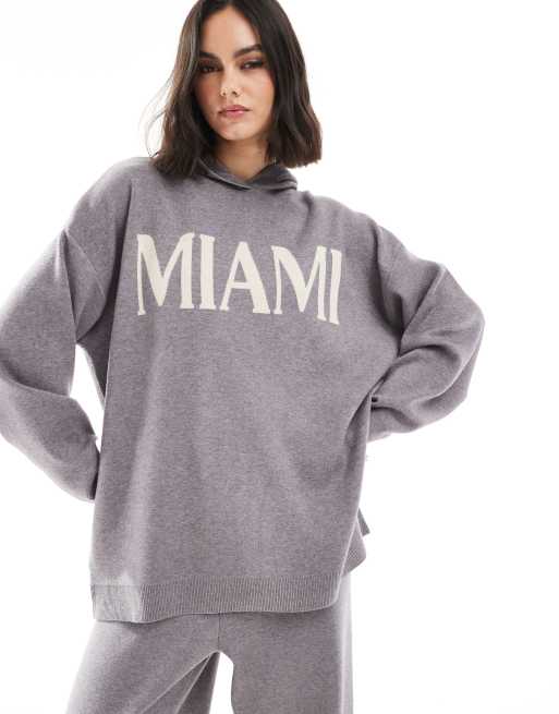 South Beach - Miami - Felpa con cappuccio in maglia grigia con lavorazione a coste sul fondo