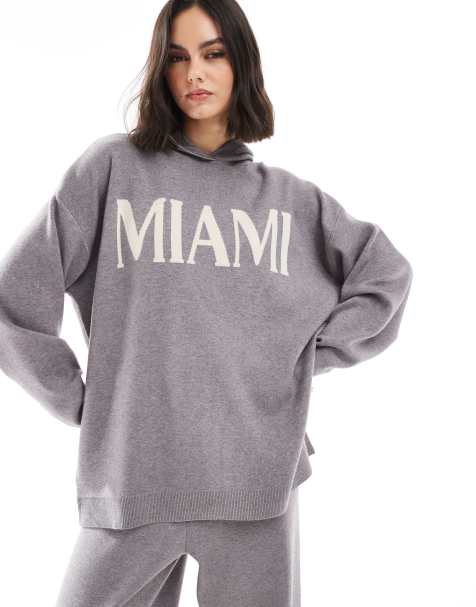 South Beach Miami knit rib hem hoodie in grey