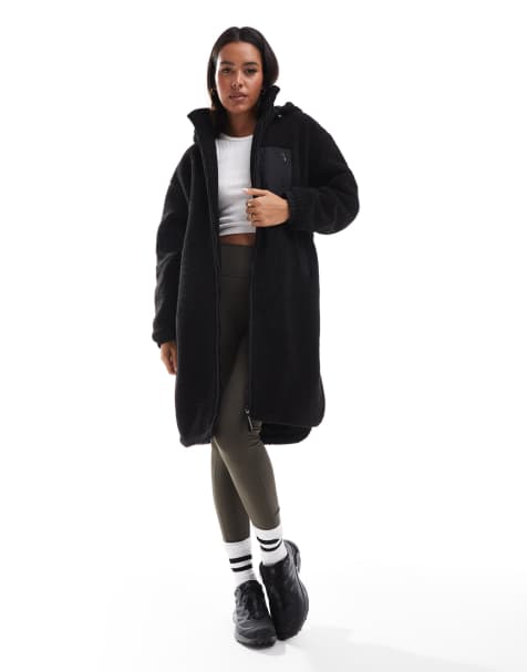 South Beach Midi borg jacket with removeable hood in black - view 1