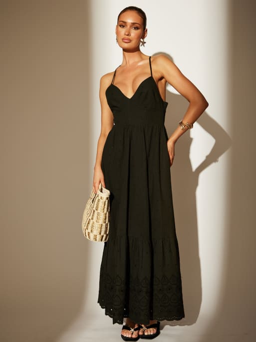 South Beach - Midi-jurk van broderie met bandjes in zwart , 3 van 4