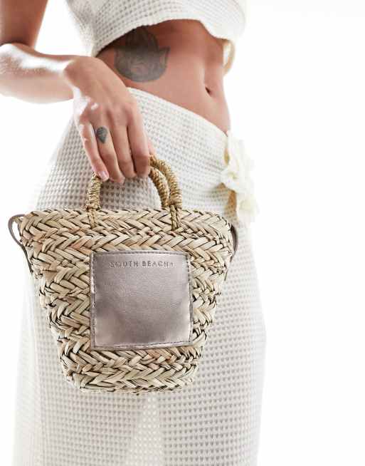 South Beach - Mini borsa a tracolla in paglia metallizzata