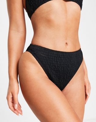 South Beach - Mix and Match - Bas de bikini froncé à taille haute - Noir - Exclusivité