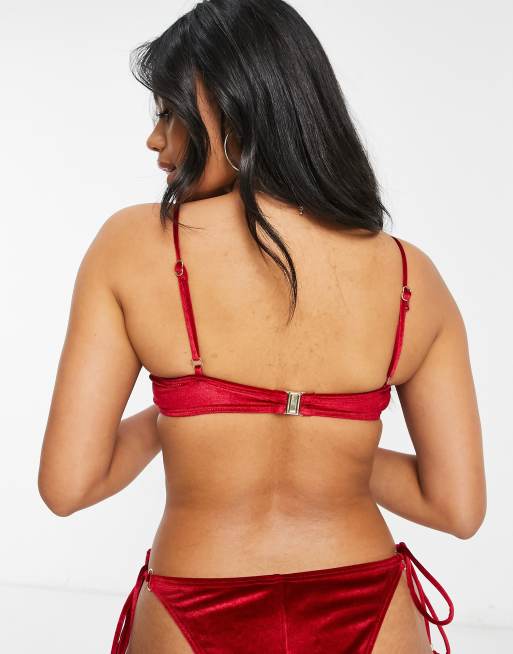 South Beach – Mix and Match – Bügel-Bikinioberteil aus Samt mit Riemen in Pflaume, 2 von 4