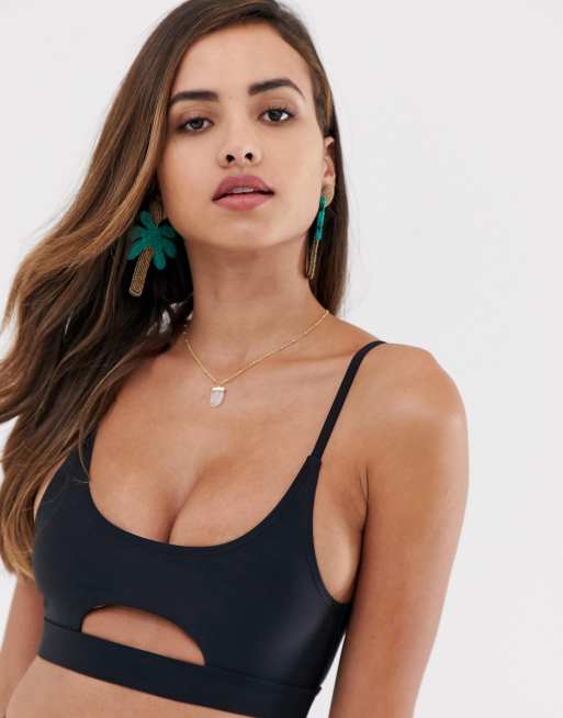 South Beach mix and match cut out crop bikini top in black - BLACK