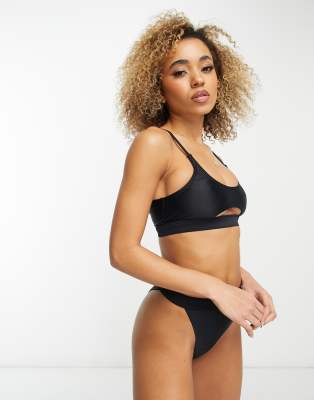 mix and match cut out crop bikini top in black