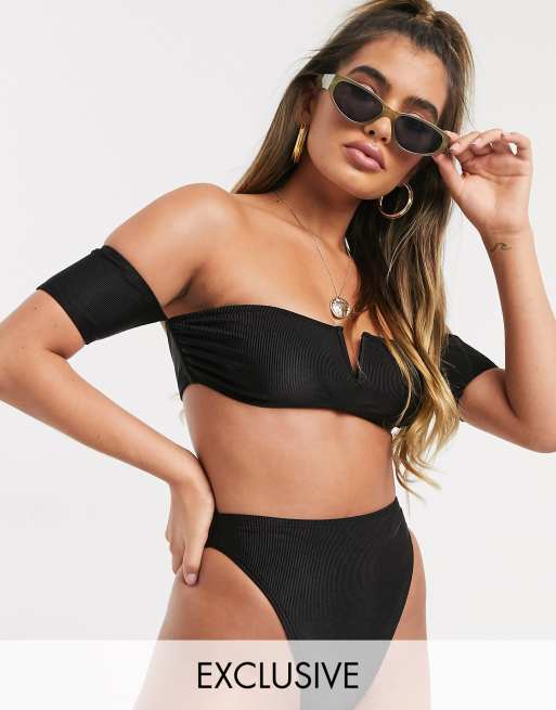 South Beach Mix and Match – Czarna góra od bikini z odsłoniętymi ramionami, dekolt typu bandeau