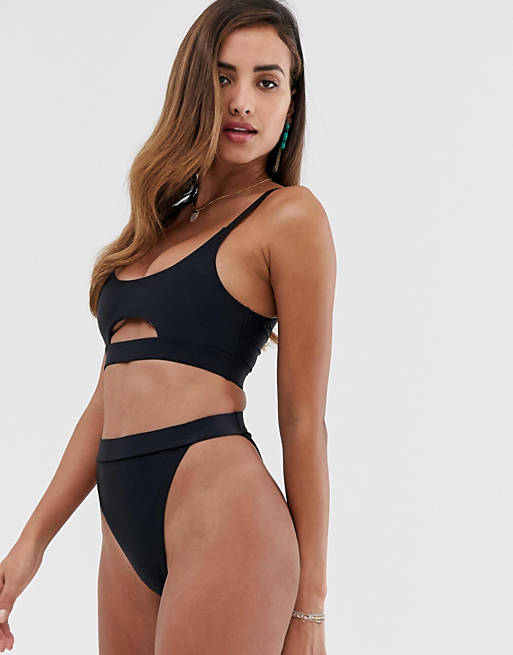 South Beach – Mix and Match – Czarny wycięty dół bikini z wysokim stanem, z materiałów z recyklingu