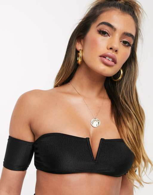 South Beach - Mix and match - Haut de bikini bandeau épaules nues - Noir côtelé, 3 de 4