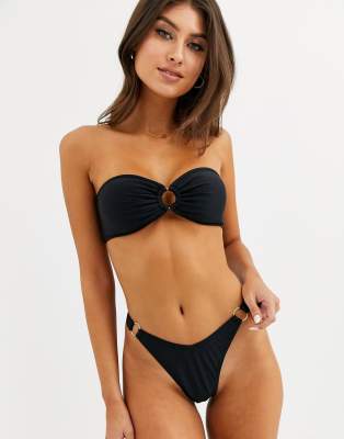 mix and match high leg bikini bottom with gold ring detail in black