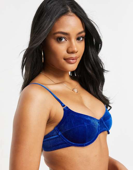 South Beach mix and match monowire bikini top in cobalt blue velvet, 4 of 4