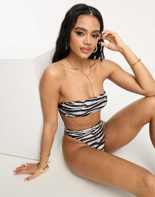 South Beach mix & match bandeau bikini top in zebra print 