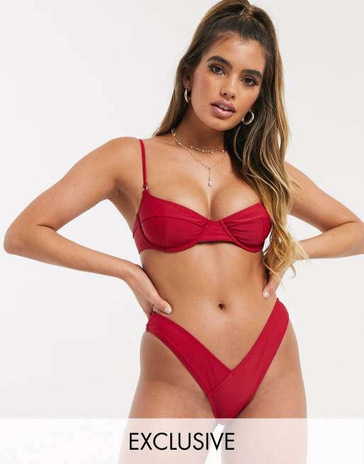 South Beach – Mix & Match – Bikinihose in Pflaume mit V-Design und hohem Beinausschnitt