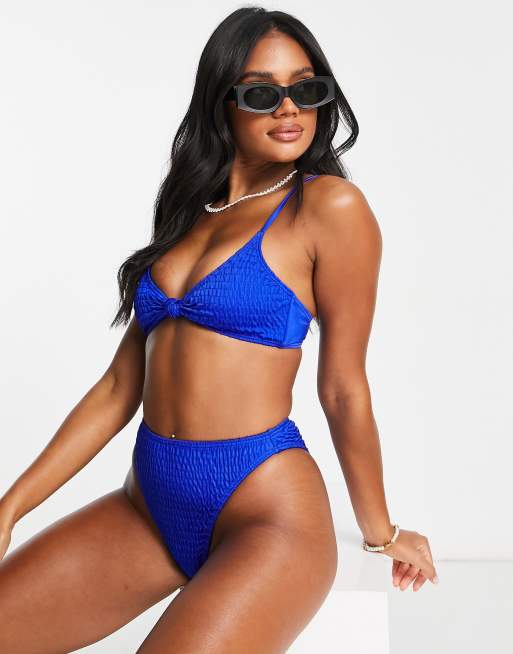 South Beach mix & match crinkle high waist bikini bottoms in cobalt blue  