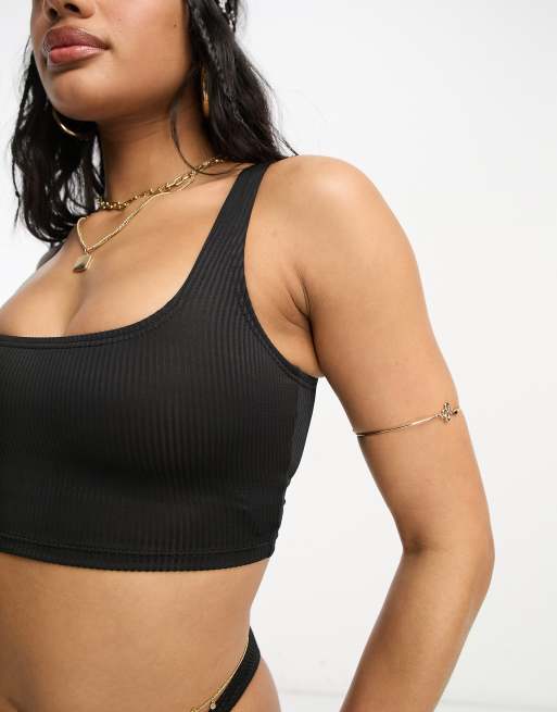 Shape Black Flocked Mesh Bralet Overlay Crop Top