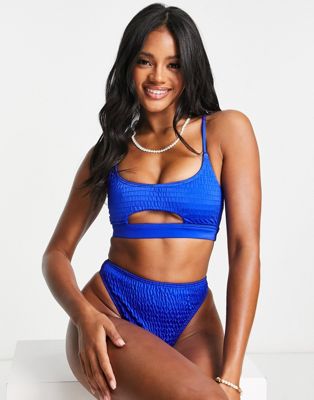 South Beach Mix & Match Crinkle Cut Out Crop Bikini Top In Cobalt Blue