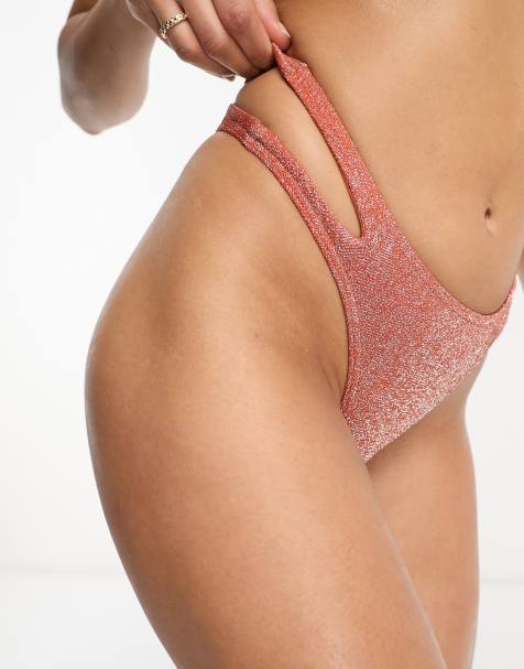 South Beach - Mix & Match - Slip bikini sgambati con cut-out color ruggine metallizzato - view 1
