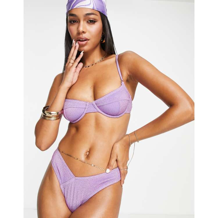 South Beach Moulded Cup Halterneck Swimsuit - Purple - Size 8 - Women