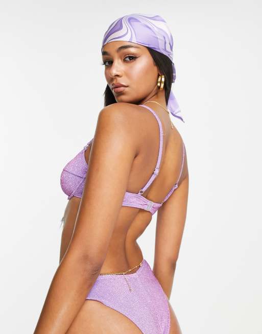 South Beach mix & match underwire bikini top in lilac metallic