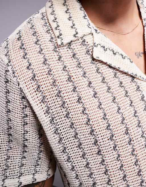 South Beach mono stripe textured knit shirt 