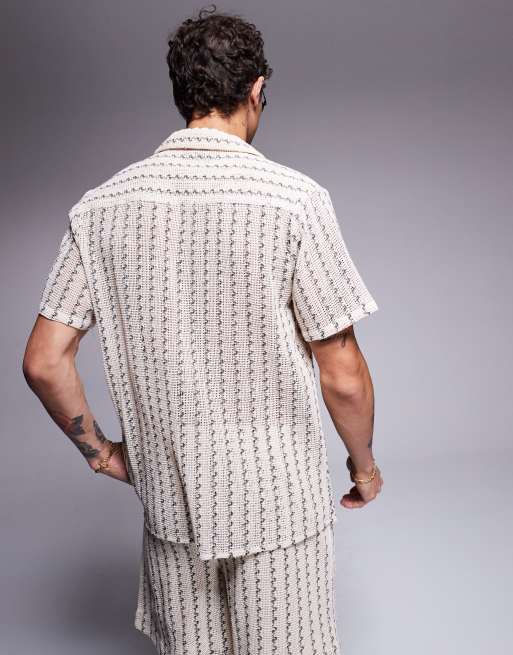 South Beach mono stripe textured knit shirt 