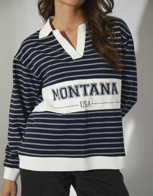 South Beach Montana stripe rubgy shirt in navy