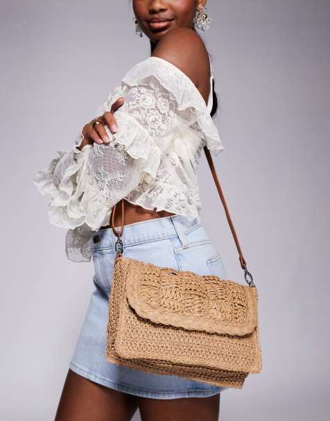 South Beach - Mørk beige crossbody-taske i hæklet materiale - view 1