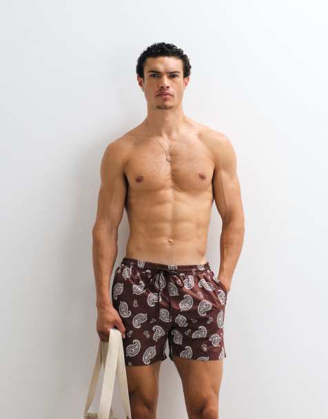 South Beach - Mørkebrune badeshorts med paisley-print - view 1