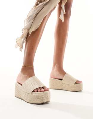 South Beach - Mule-Sandalen in Naturfarbe im Espadrille-Stil mit Plateausohle-Weiß