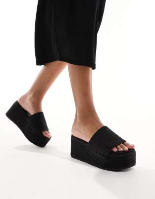 South Beach - Mule-Sandalen in Schwarz im Espadrille-Stil mit Plateausohle