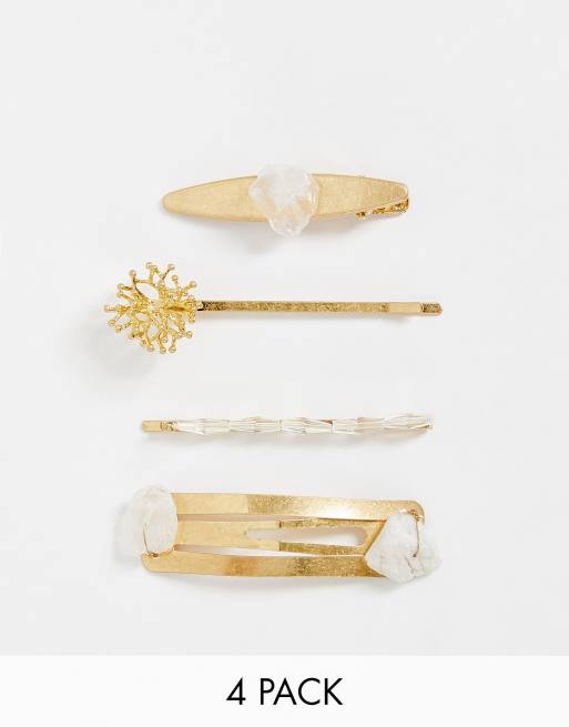 South Beach multipack hair clips with crystals in gold