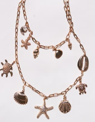 South Beach Multirow Shell And Starfish Charm Necklace