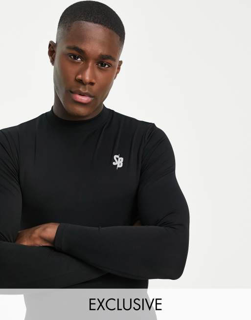 South Beach - Muscle fit top met lange mouwen in zwart 