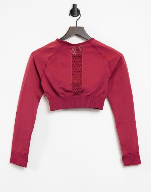 South Beach - Naadloze crop top van visnet met lange mouwen in roze, 2 van 4