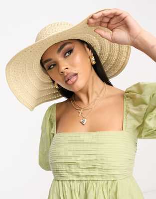 South Beach natural wide brim hat in beige-Neutral