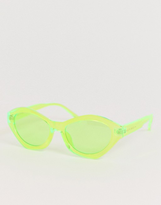 South Beach neon green squared off cat eye sunglasses