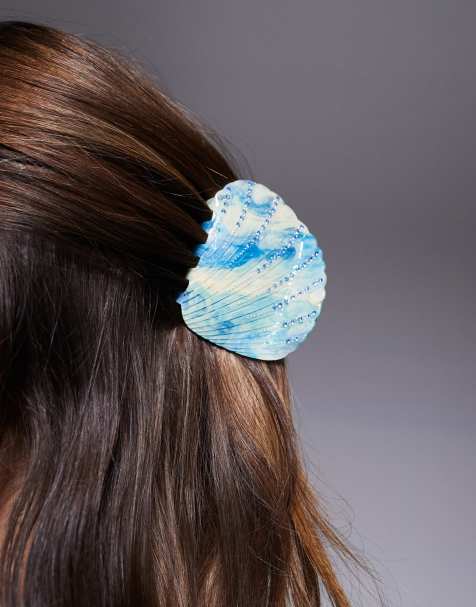 South Beach shell hair claw clip in blue resin
