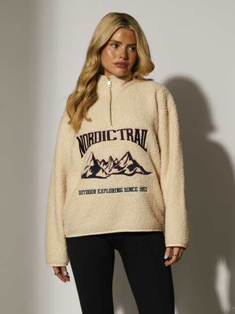 South Beach ski half zip fleece borg jacket in cream 