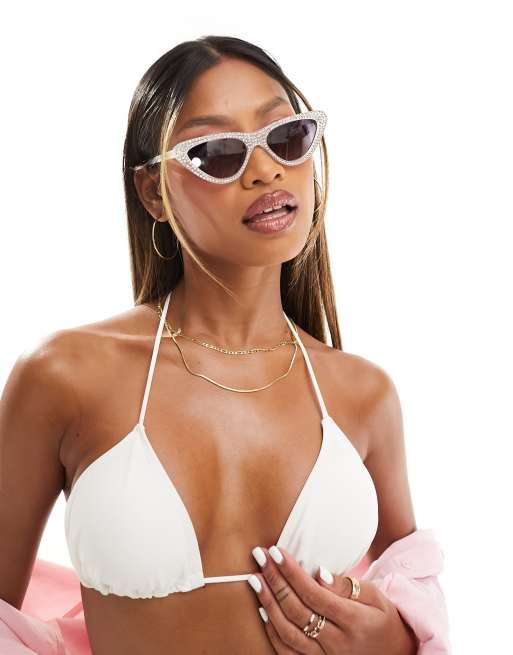 South Beach Occhiali da sole cat eye bianchi decorati ASOS