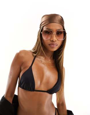 South Beach - Occhiali da sole oversize squadrati in metallo color argento 