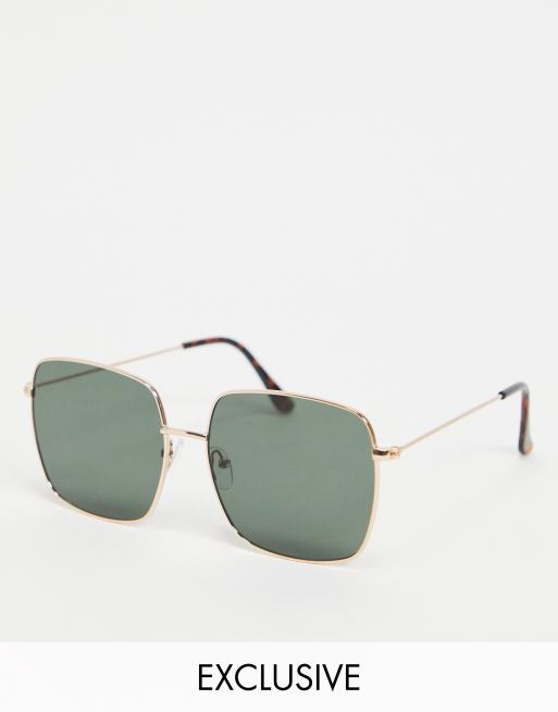 South Beach - Occhiali da sole squadrati con montatura color oro oversize e lenti verdi