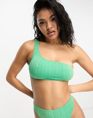 South Beach one shoulder bikini top in green glitter - ASOS Price Checker